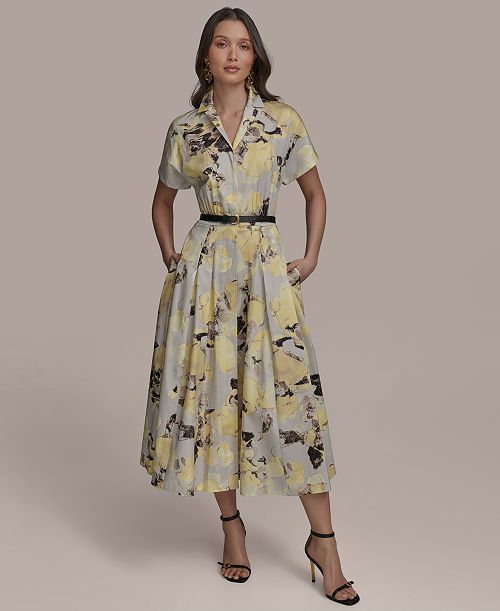 Donna Karan New York Women's Printed Cotton Shirtdress Women's Fashion Shoes & Accessories