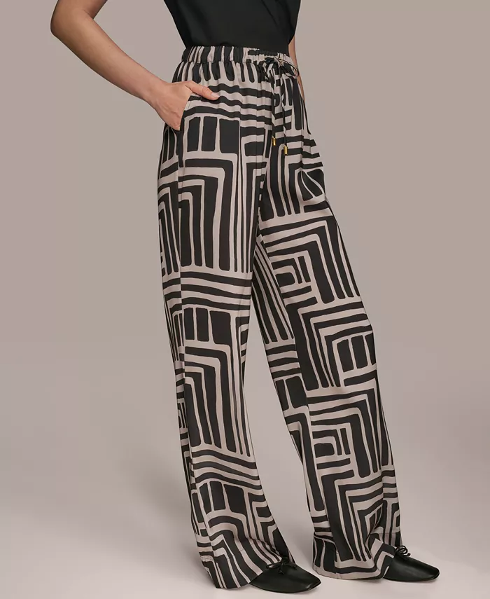 Donna Karan New York Women's Printed Drawstring Wide-Leg Pants Women's Fashion Shoes & Accessories