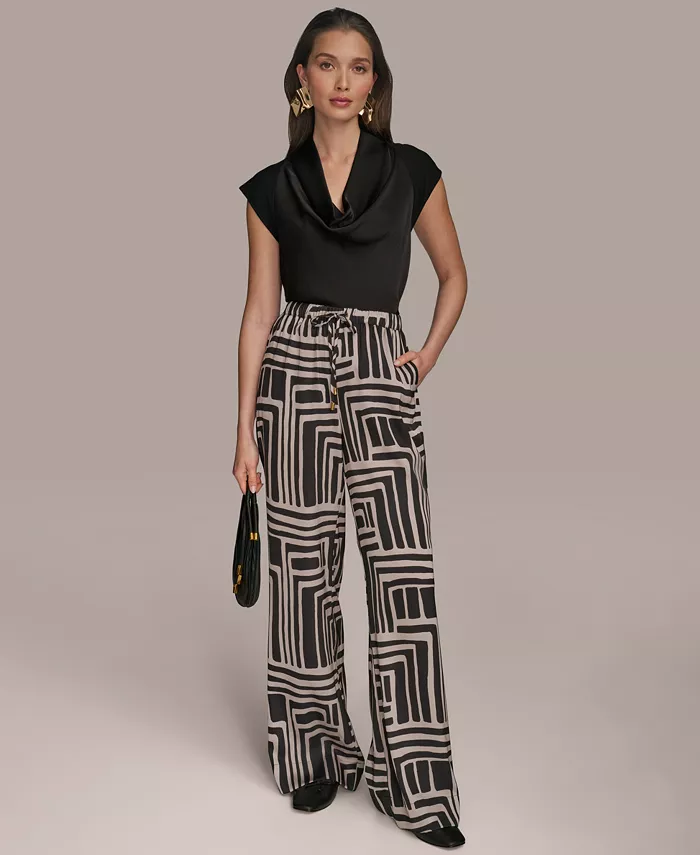 Donna Karan New York Women's Printed Drawstring Wide-Leg Pants Women's Fashion Shoes & Accessories