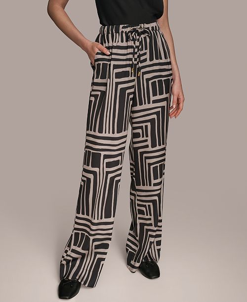 Donna Karan New York Women's Printed Drawstring Wide-Leg Pants Women's Fashion Shoes & Accessories