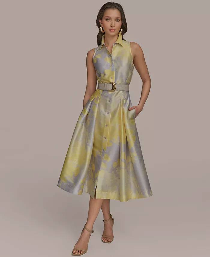 Donna Karan New York Women's Printed Fit & Flare Shirt Dress Women's Fashion Shoes & Accessories