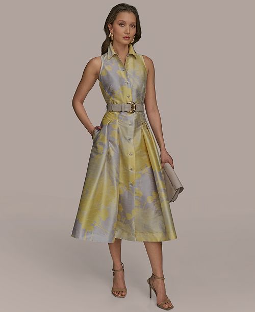 Donna Karan New York Women's Printed Fit & Flare Shirt Dress Women's Fashion Shoes & Accessories