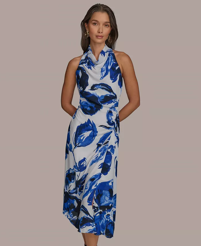 Donna Karan New York Women's Printed Mock-Neck Midi Dress Women's Fashion Shoes & Accessories