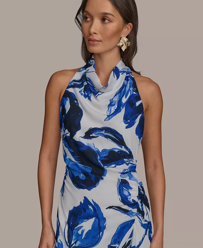 Donna Karan New York Women's Printed Mock-Neck Midi Dress Women's Fashion Shoes & Accessories