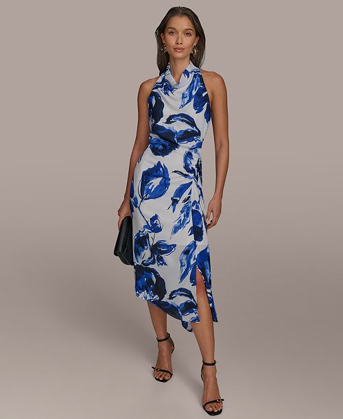 Donna Karan New York Women's Printed Mock-Neck Midi Dress Women's Fashion Shoes & Accessories