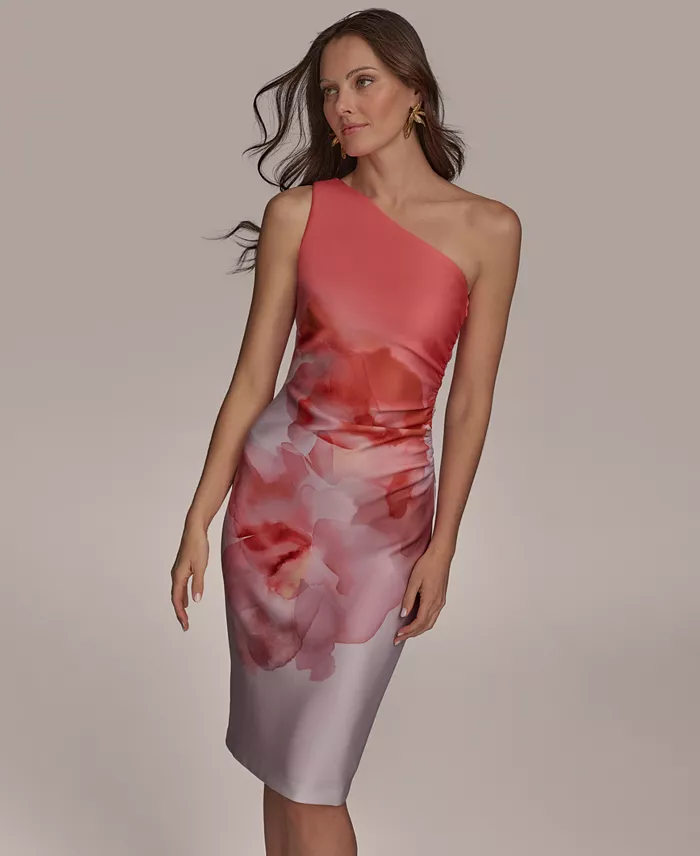Donna Karan New York Women's Printed One-Shoulder Dress Women's Fashion Shoes & Accessories