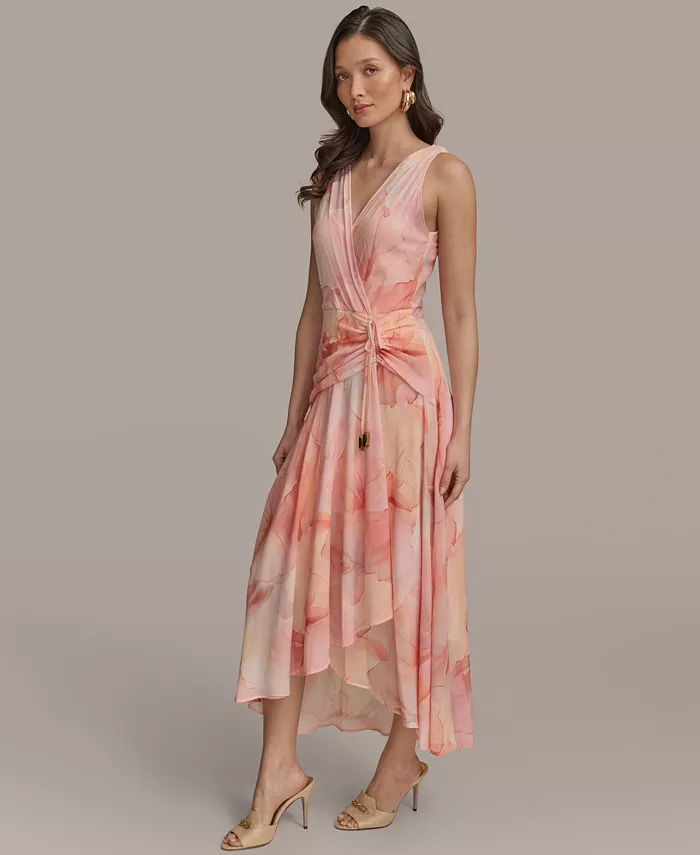 Donna Karan New York Women's Printed Ruched A-Line Dress Women's Fashion Shoes & Accessories