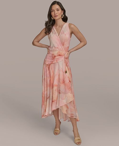 Donna Karan New York Women's Printed Ruched A-Line Dress Women's Fashion Shoes & Accessories