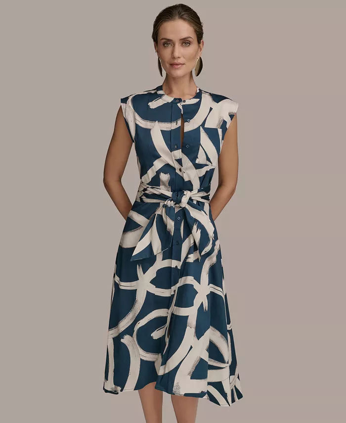 Donna Karan New York Women's Printed Tie-Front Dress Women's Fashion Shoes & Accessories