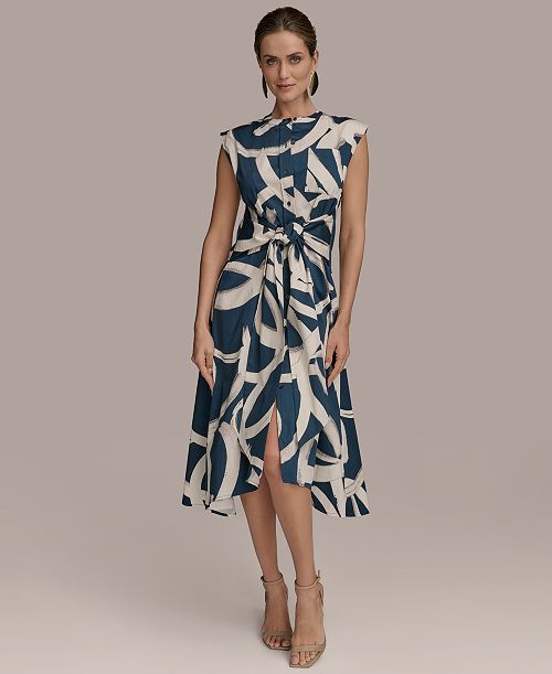 Donna Karan New York Women's Printed Tie-Front Dress Women's Fashion Shoes & Accessories