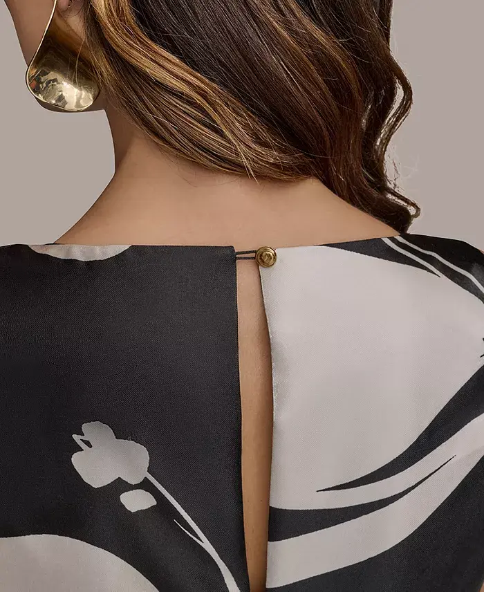 Donna Karan New York Women's Printed V-Neck Sleeveless Gown Women's Fashion Shoes & Accessories