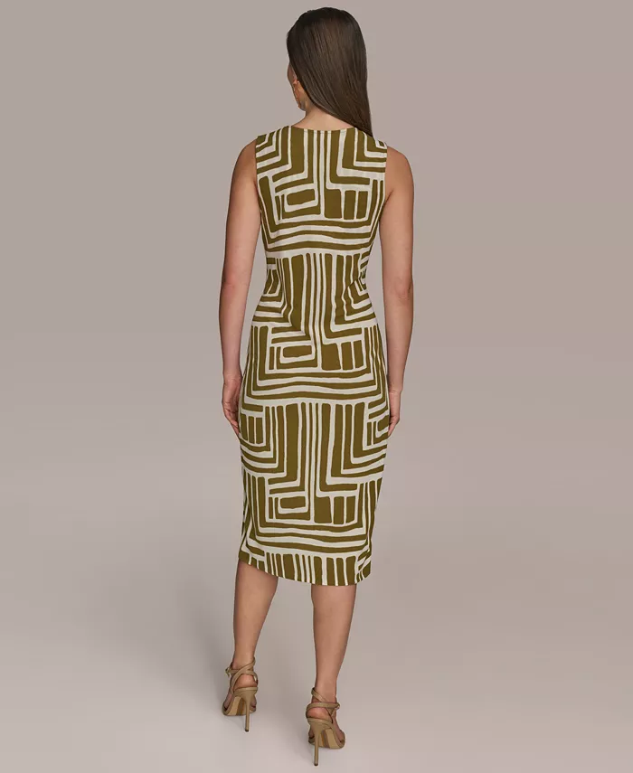 Donna Karan New York Women's Printed V-Neck Sleeveless Dress Women's Fashion Shoes & Accessories