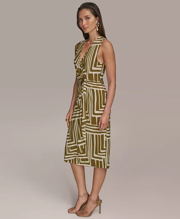 Donna Karan New York Women's Printed V-Neck Sleeveless Dress Women's Fashion Shoes & Accessories
