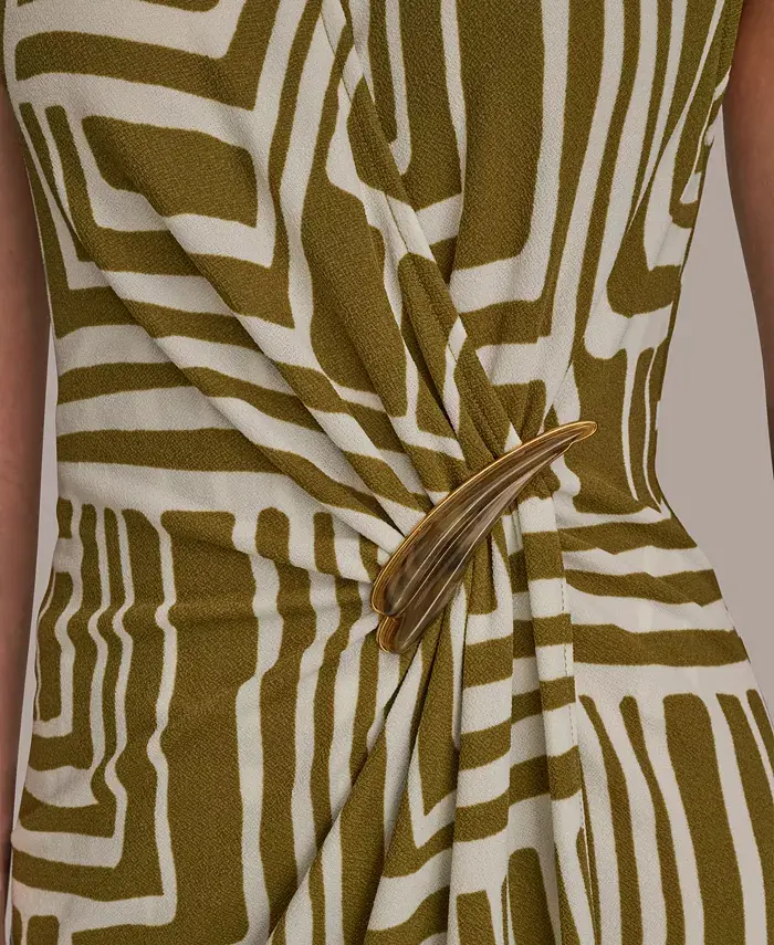 Donna Karan New York Women's Printed V-Neck Sleeveless Dress Women's Fashion Shoes & Accessories