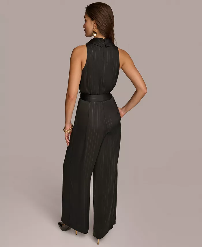 Donna Karan New York Women's Shawl-Collar Tie-Waist Jumpsuit Women's Fashion Shoes & Accessories