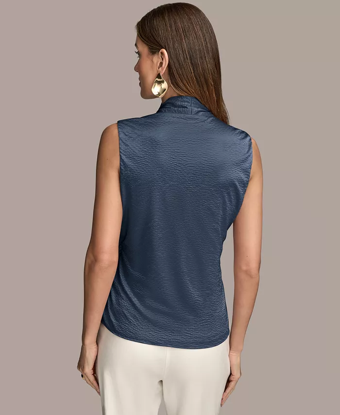 Donna Karan New York Women's Sleeveless Faux-Wrap Knit Top Women's Fashion Shoes & Accessories