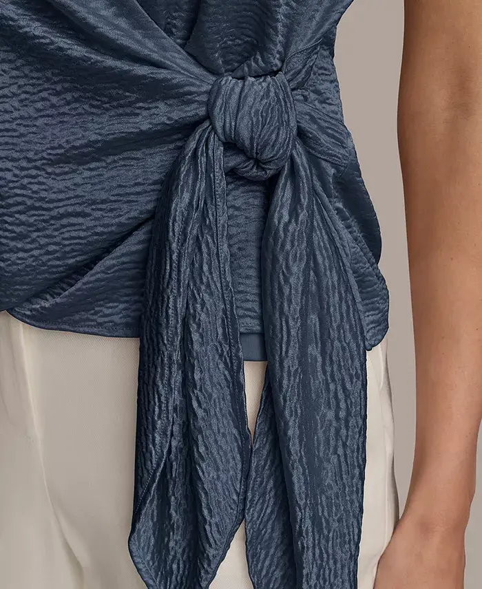 Donna Karan New York Women's Sleeveless Faux-Wrap Knit Top Women's Fashion Shoes & Accessories