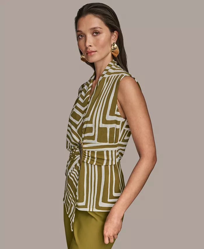 Donna Karan New York Women's Sleeveless Printed V-Neck Top Women's Fashion Shoes & Accessories