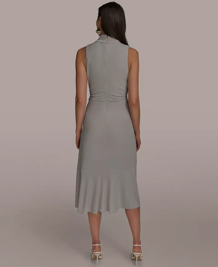 Donna Karan New York Women's Sleeveless Side-Tie Jersey Midi Dress Women's Fashion Shoes & Accessories