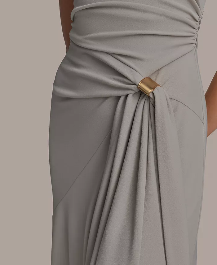 Donna Karan New York Women's Sleeveless Side-Tie Jersey Midi Dress Women's Fashion Shoes & Accessories