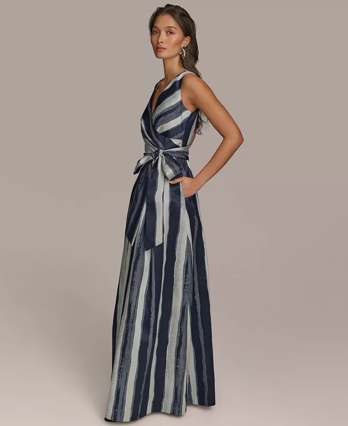 Donna Karan New York Women's Striped Belted Gown Women's Fashion Shoes & Accessories