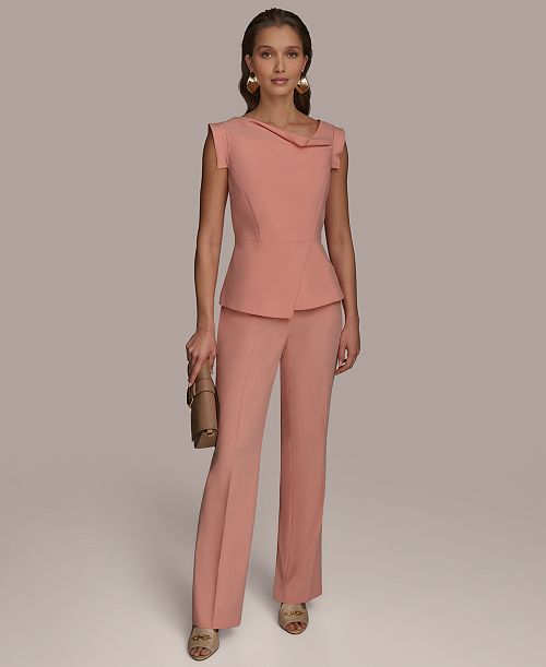 Donna Karan New York Women's Structured Asymmetrical Top & Straight-Leg Pants Women's Fashion Shoes & Accessories