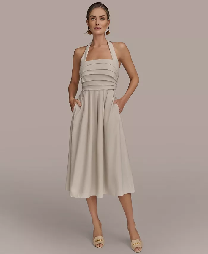 Donna Karan New York Women's Tie-Back Midi Dress Women's Fashion Shoes & Accessories