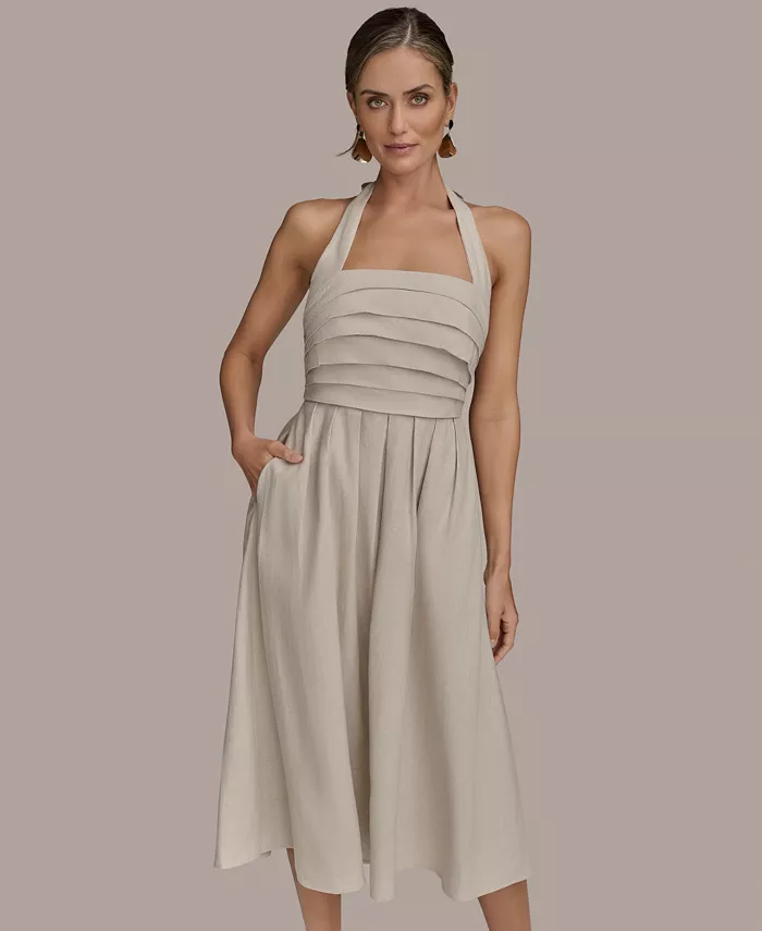 Donna Karan New York Women's Tie-Back Midi Dress Women's Fashion Shoes & Accessories