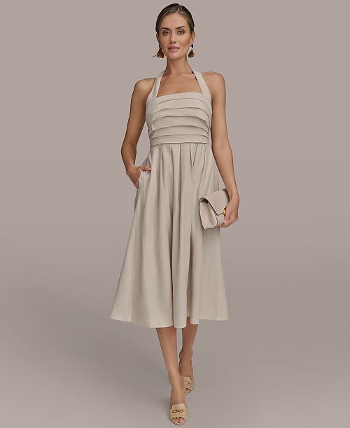 Donna Karan New York Women's Tie-Back Midi Dress Women's Fashion Shoes & Accessories