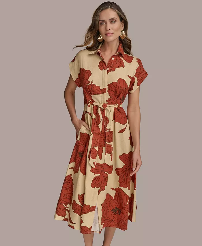 Donna Karan New York Women's Tie-Waist Shirtdress Women's Fashion Shoes & Accessories