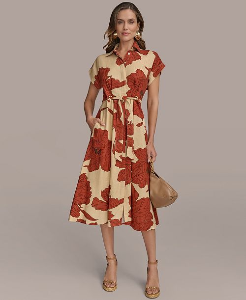 Donna Karan New York Women's Tie-Waist Shirtdress Women's Fashion Shoes & Accessories