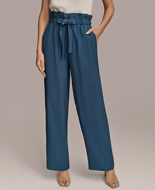 Donna Karan New York Women's Tie Waist Wide-Leg Pants Women's Fashion Shoes & Accessories