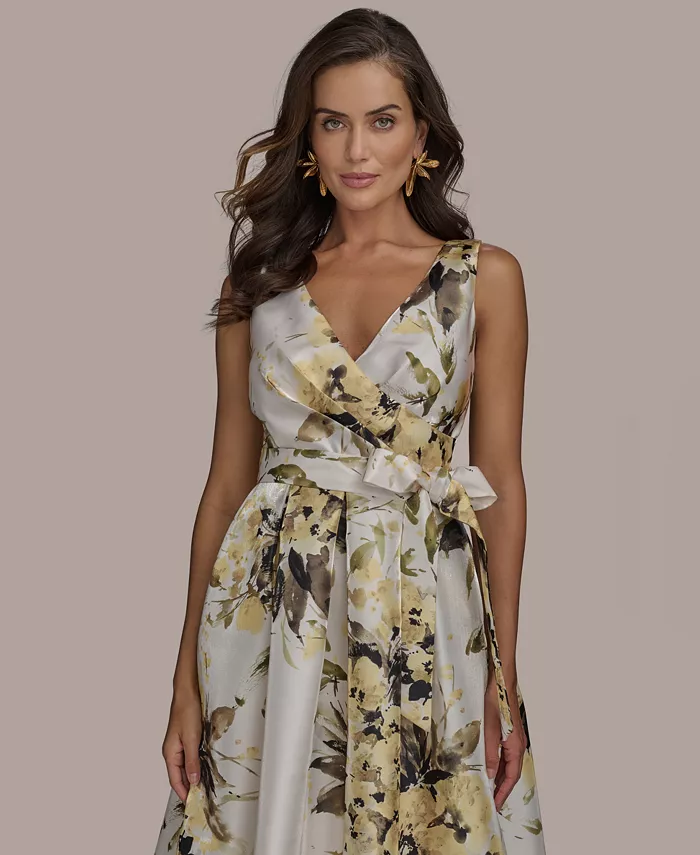 Donna Karan New York Women's V-Neck A-Line Midi Dress Women's Fashion Shoes & Accessories