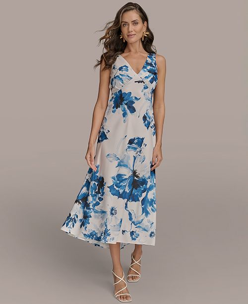 Donna Karan New York Women's V-Neck High-Low Dress Women's Fashion Shoes & Accessories