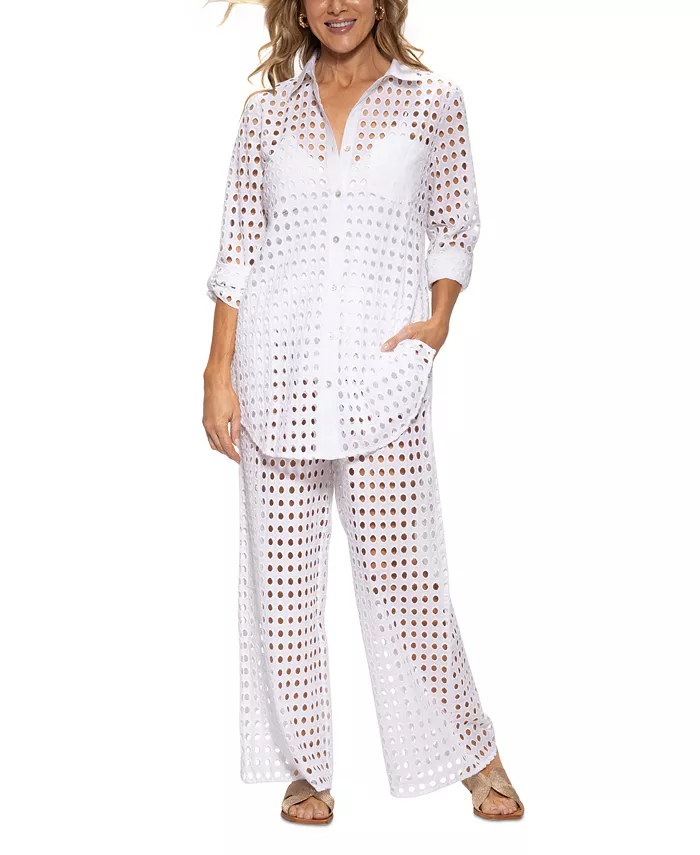 Dotti Women's Openwork Dot Shirt Cover-Up & Pants Women's Fashion Shoes & Accessories