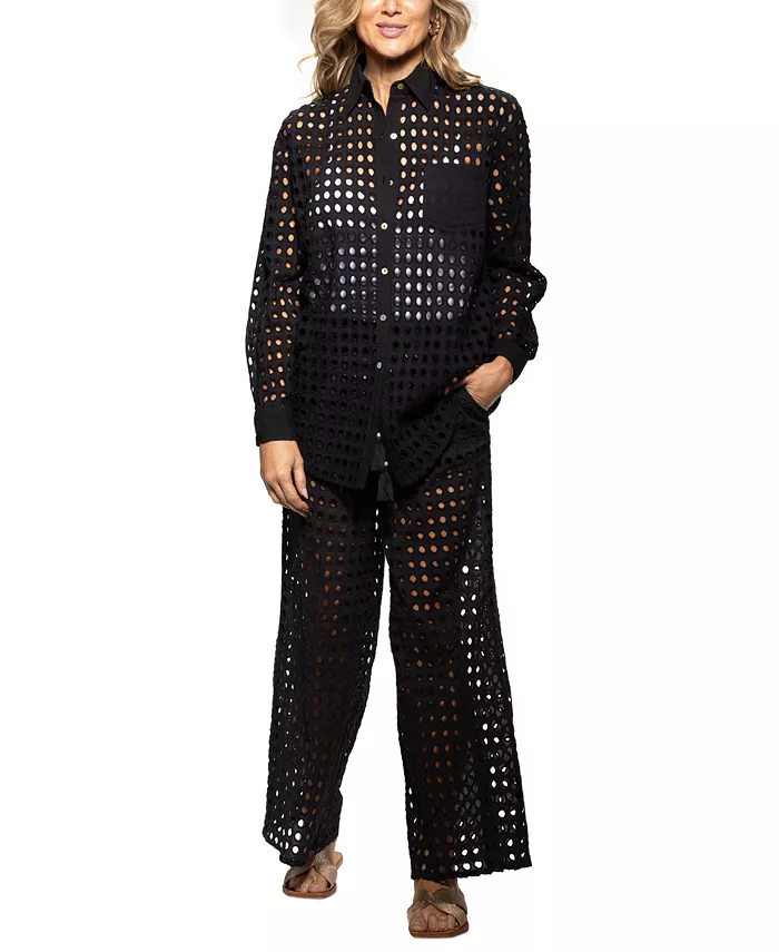 Dotti Women's Openwork Dot Shirt Cover-Up & Pants Women's Fashion Shoes & Accessories