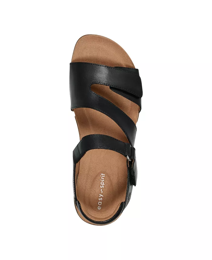 Easy Spirit Mavey Strappy Leather Open Toe Flat Sandals Women's Fashion Shoes & Accessories