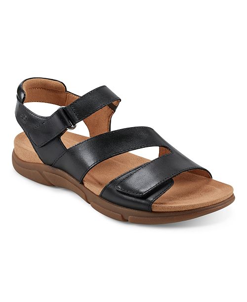 Easy Spirit Mavey Strappy Leather Open Toe Flat Sandals Women's Fashion Shoes & Accessories