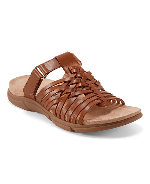 Easy Spirit Mindi Woven Flat Slide Sandals Leather Women's Fashion Shoes & Accessories