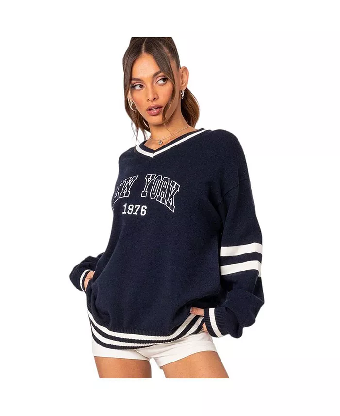 Edikted Women's 90s In New York Oversized Sweater Women's Fashion Shoes & Accessories