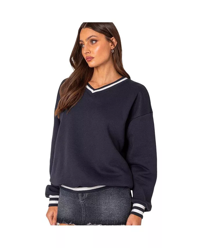 Edikted Women's Caryn Oversized V Neck Sweatshirt Women's Fashion Shoes & Accessories
