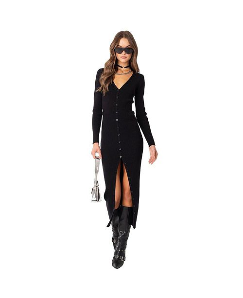 Edikted Women's Knitted Maxi Dress With Buttons Women's Fashion Shoes & Accessories