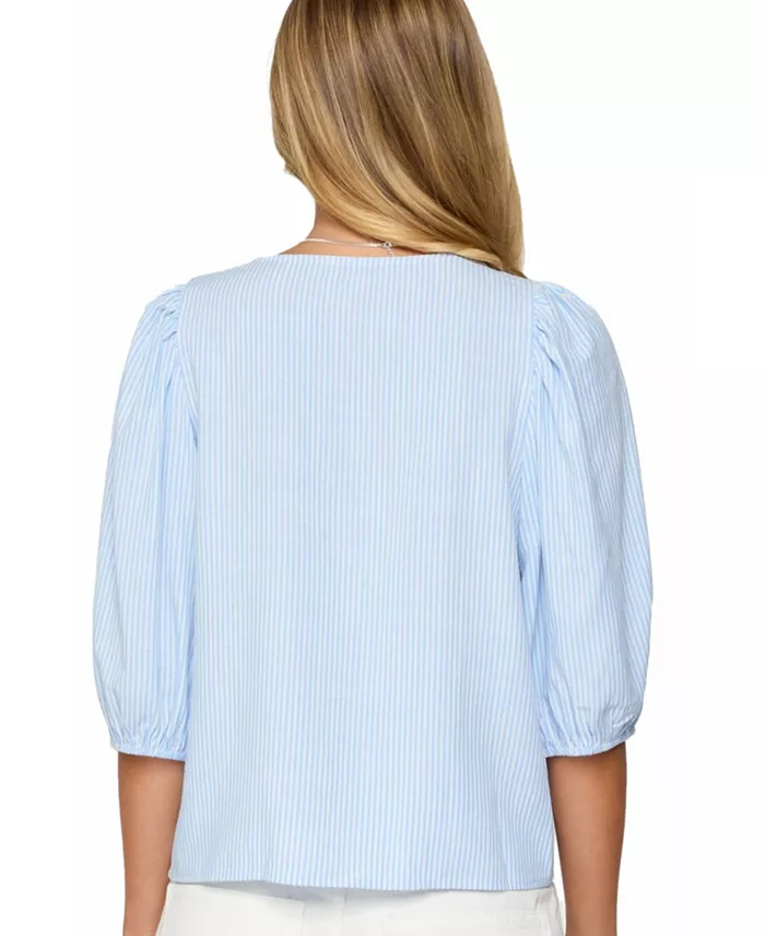 Edikted Women's Pinstripe Linen Look Button Up Shirt Women's Fashion Shoes & Accessories