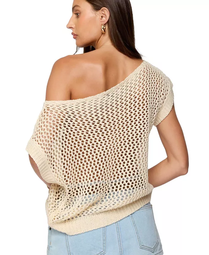 Edikted Women's Trix Off Shoulder Open Knit Top Women's Fashion Shoes & Accessories