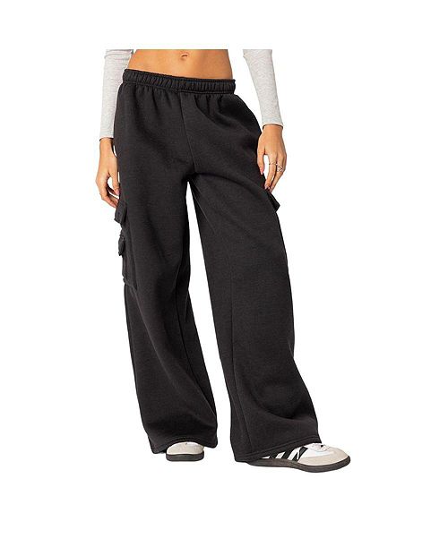 Edikted Women's Wide Leg Cargo Sweatpants Women's Fashion Shoes & Accessories