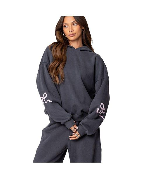Edikted Womens Bonney Bow Detail Hoodie Women's Fashion Shoes & Accessories