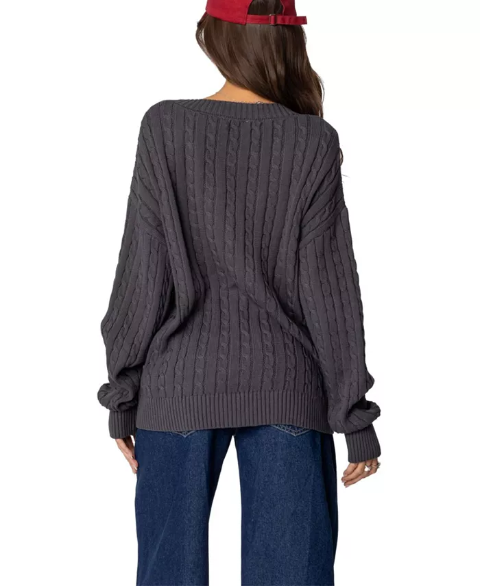 Edikted Womens Francine Oversized V Neck Cardigan Women's Fashion Shoes & Accessories