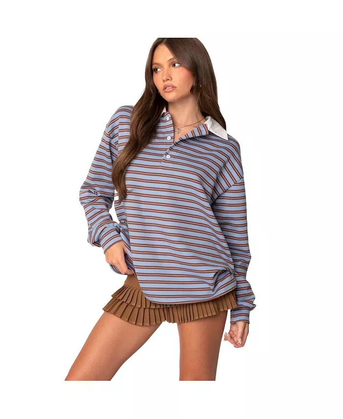 Edikted Womens Stripey Oversized Collared Shirt Women's Fashion Shoes & Accessories