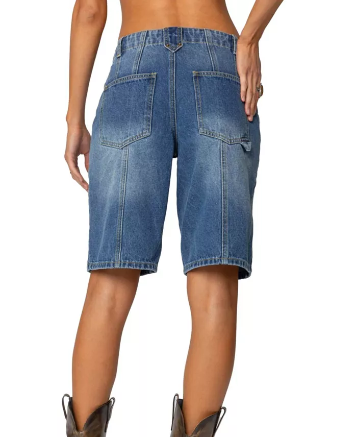 Edikted Womens Tris Low Rise Denim Bermuda Shorts Women's Fashion Shoes & Accessories