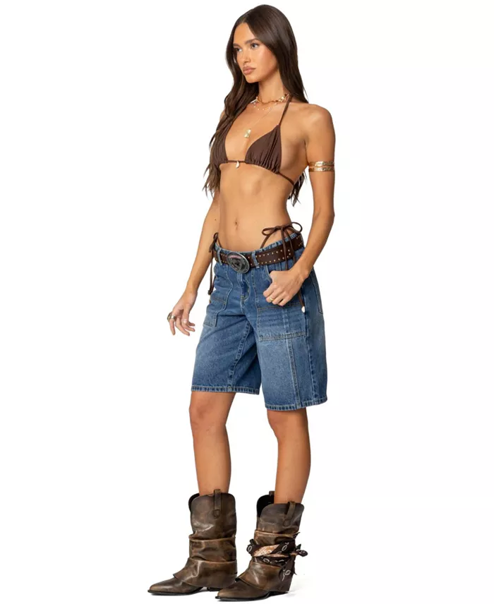 Edikted Womens Tris Low Rise Denim Bermuda Shorts Women's Fashion Shoes & Accessories